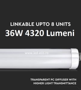 Plafoniera patrata led 24W cu senzor IP44: Lampa led impermeabil 1200mm 36W