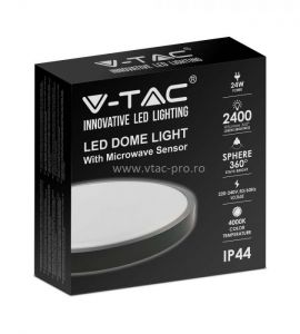 Lampa led pentru trepte incastrata: Plafoniera led 24W neagra cu senzor IP44