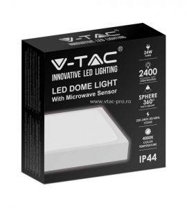 Aplice cu led: Plafoniera patrata led 24W cu senzor IP44